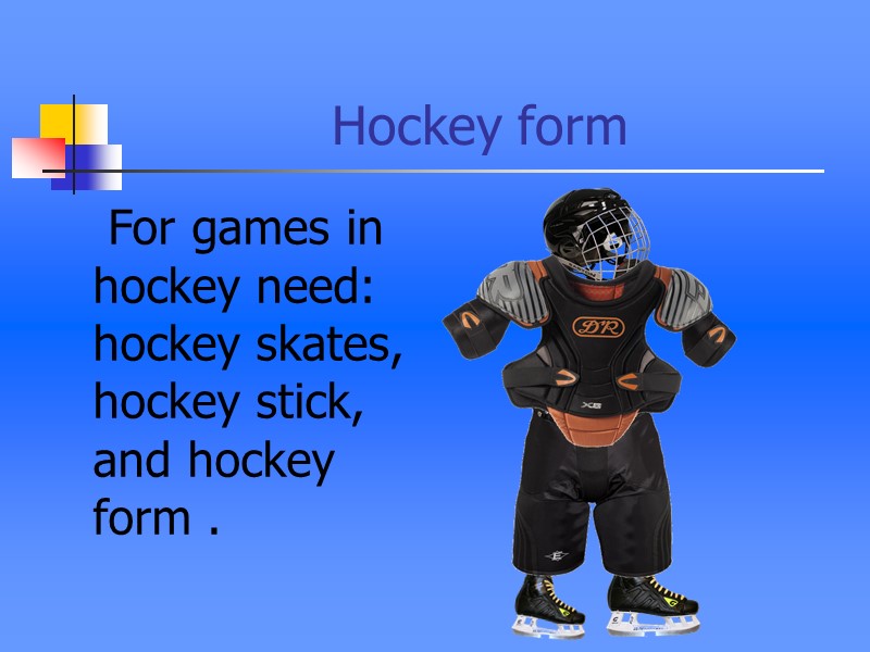 Hockey form      For games in hockey need: hockey skates,